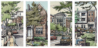 four illustrations of life in the planned community