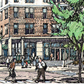 illustration of people walking in a community