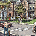 illustration of people walking near crossing walk