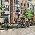 illustration of people walking on community sidewalk