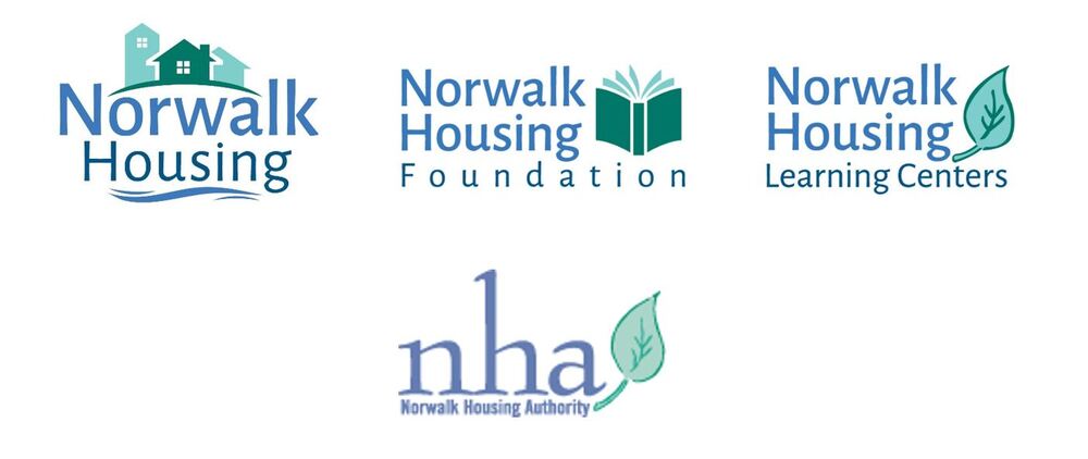 4 logos 3 over 1 top row housing logo with houses, foundation logo with book, learning center book with leaf. On bottom previous logo with leaf