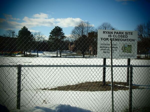 Snow covers the ground at the Ryan Park Site