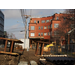 Construction continues outside the building